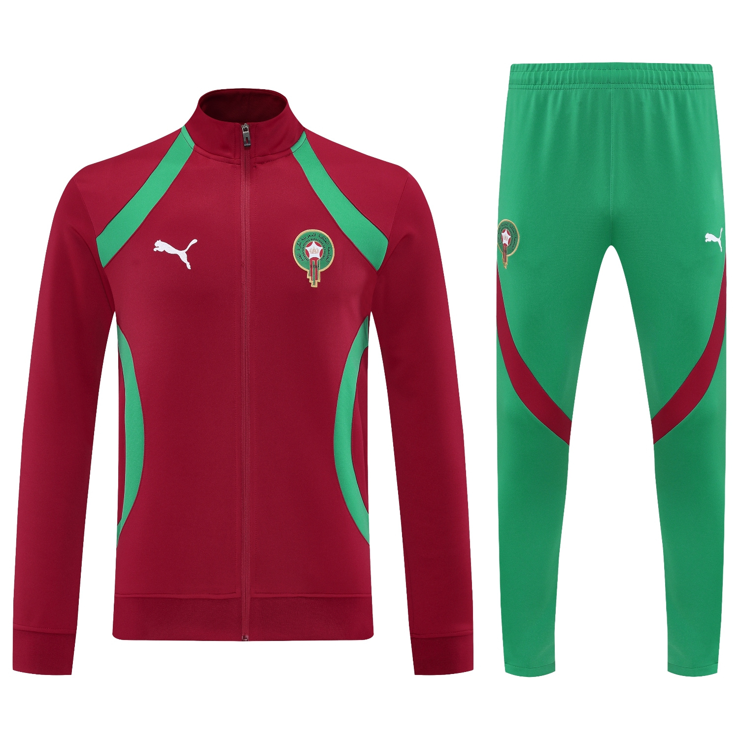 foot-Morocco 25-26 Jacket Training Tracksuit - Red Jackets & Green Pants