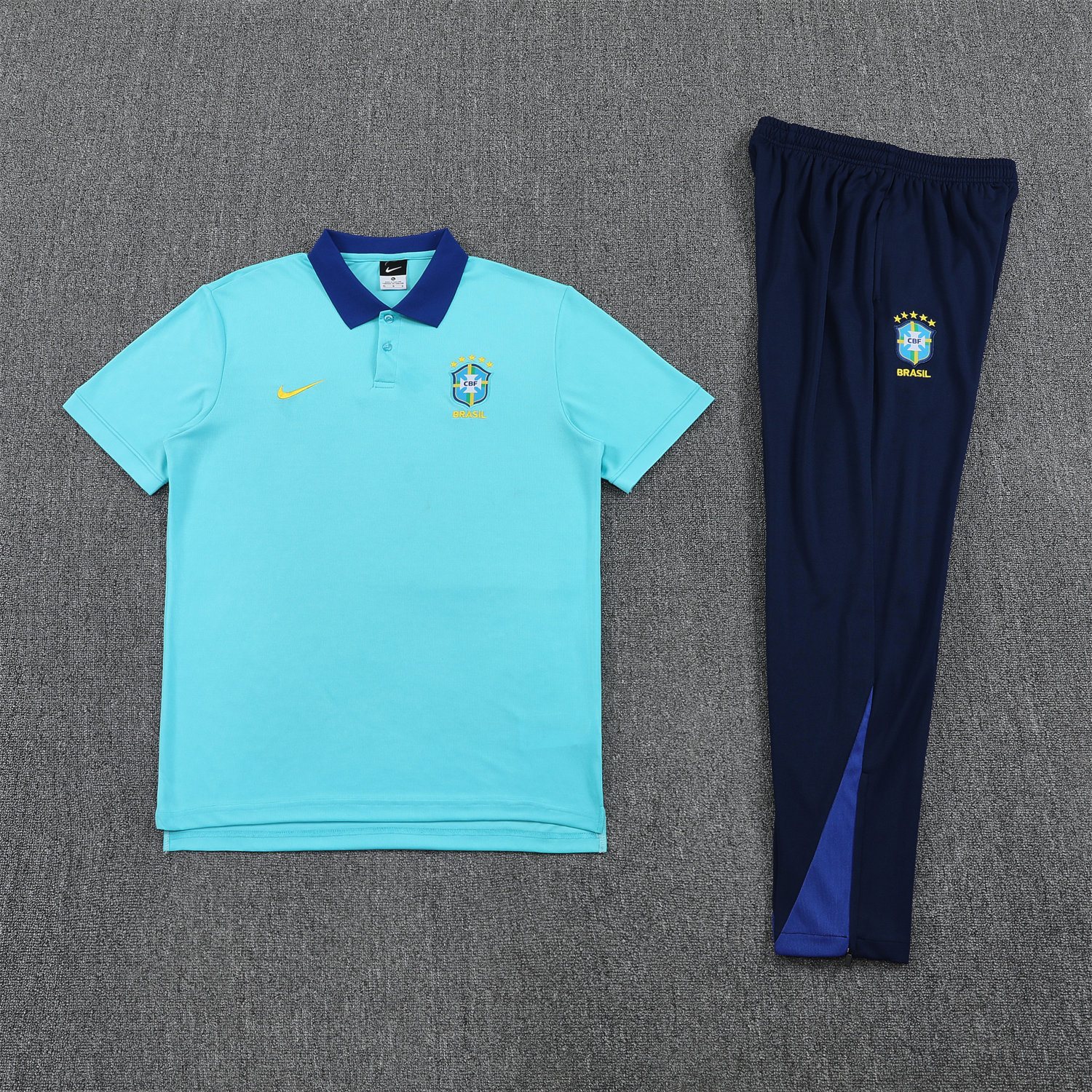 foot-Brazil 25-26 POLO Short-Sleeve Training Set - Blue Top and Deep Blue Pants