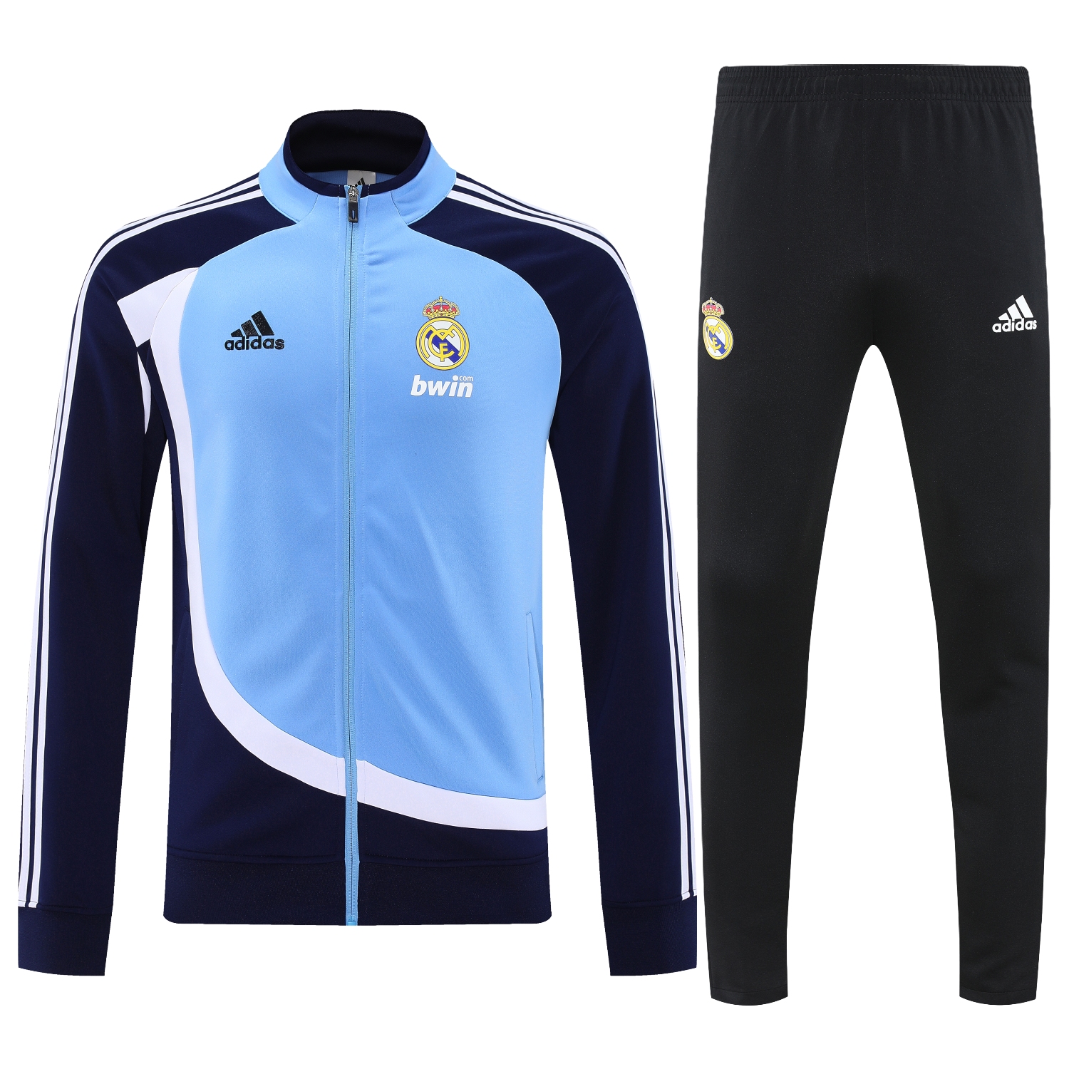 foot-Real Madrid 25-26 Throwback Jacket Training Tracksuit - Blue Jackets & Black Pants