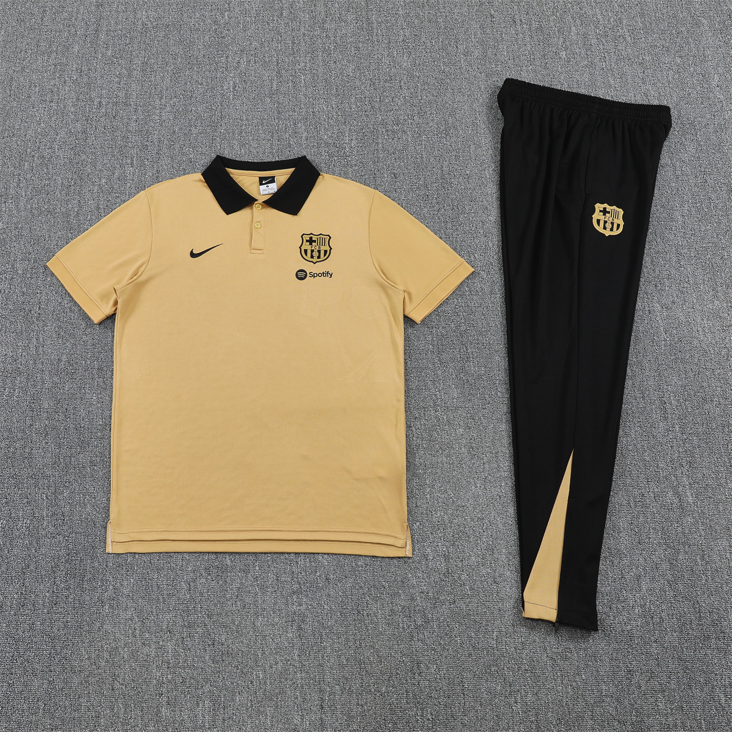 foot-Barcelona 25-26 POLO Short-Sleeve Training Set - Light Brown Top and Black Pants