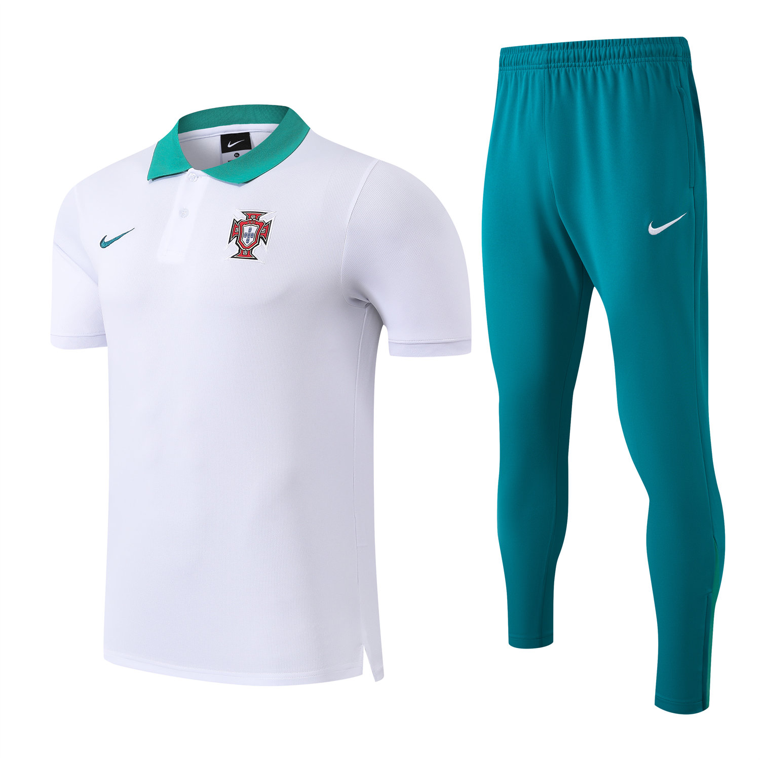 foot-Portugal 25-26 POLO Short-Sleeve Training Set - White Top and Blue Pants