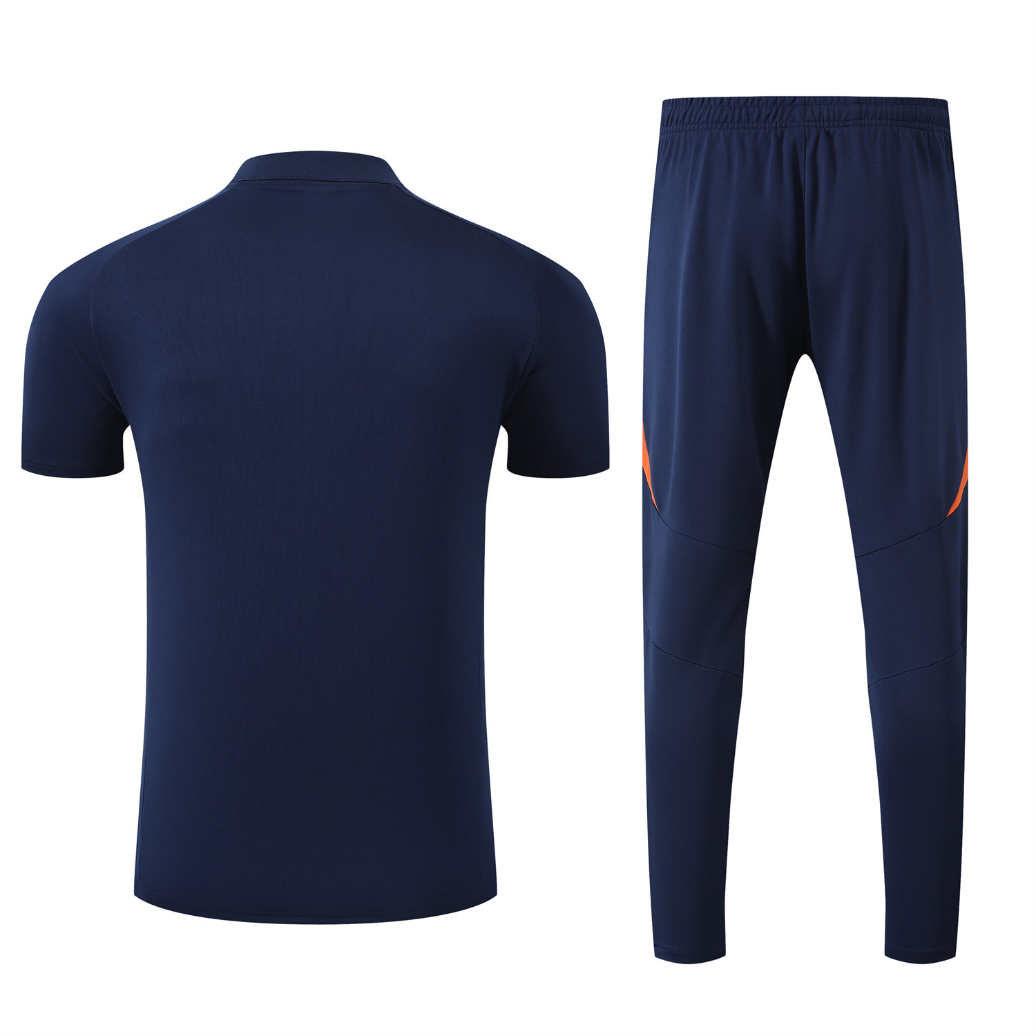 foot-Juventus 25-26 POLO Short-Sleeve Training Set - Deep Blue Top and Pants with Orange Stripes