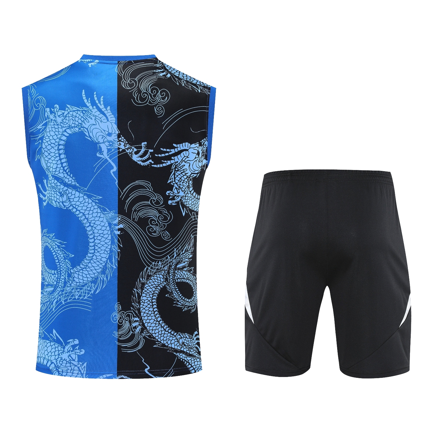 foot-Real Madrid 25-26 Vest Training Set - Blue Black Dragon Vest & Black-White Shorts