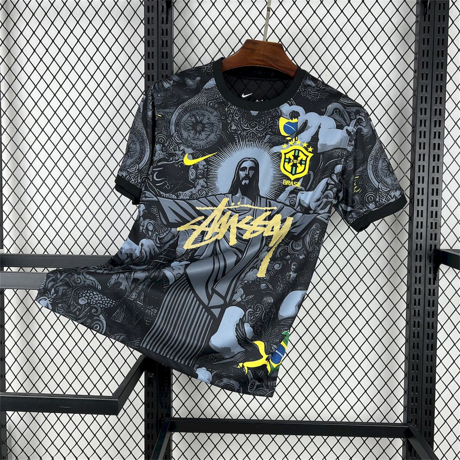foot-Brazil 2024-25 X STUSSY Black Christ the Redeemer Statue Jersey - Fans Version