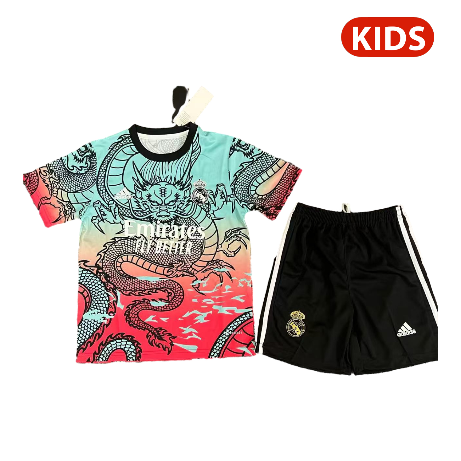 foot-Real Madrid 25-26 Black Dragon Red And Blue Special Kids Kit