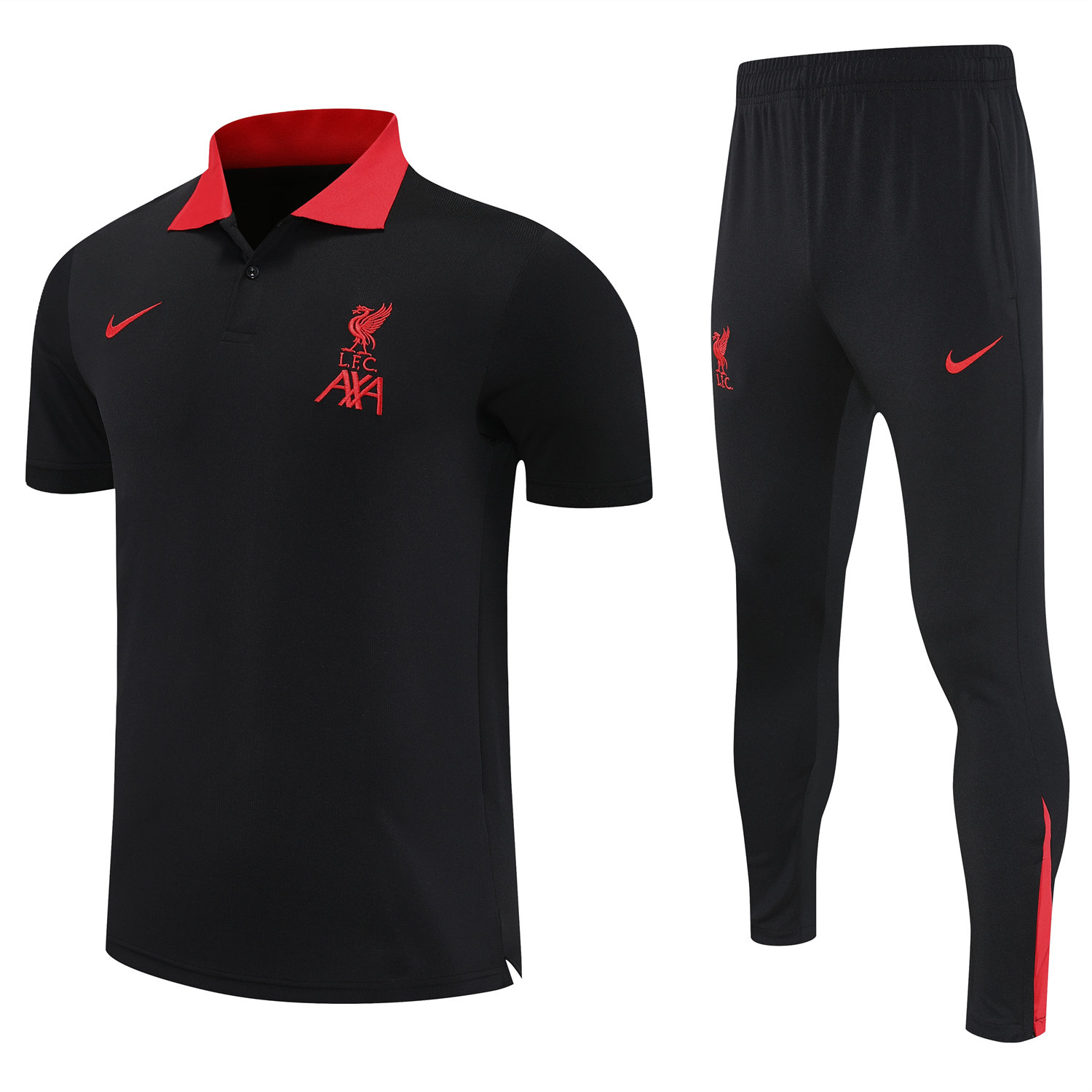 foot-Liver.pool 25-26 POLO Short-Sleeve Training Set - Black Top and Pants