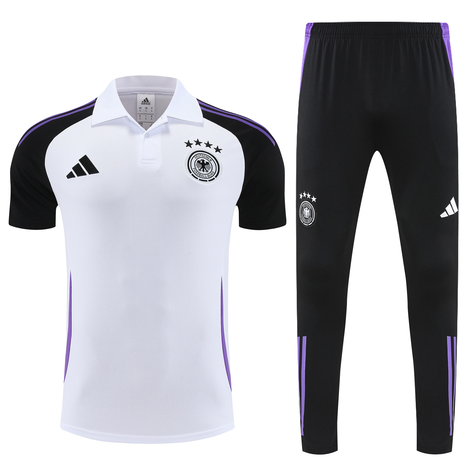 foot-Germany 25-26 POLO Short-Sleeve Training Set - White Top Black Pants