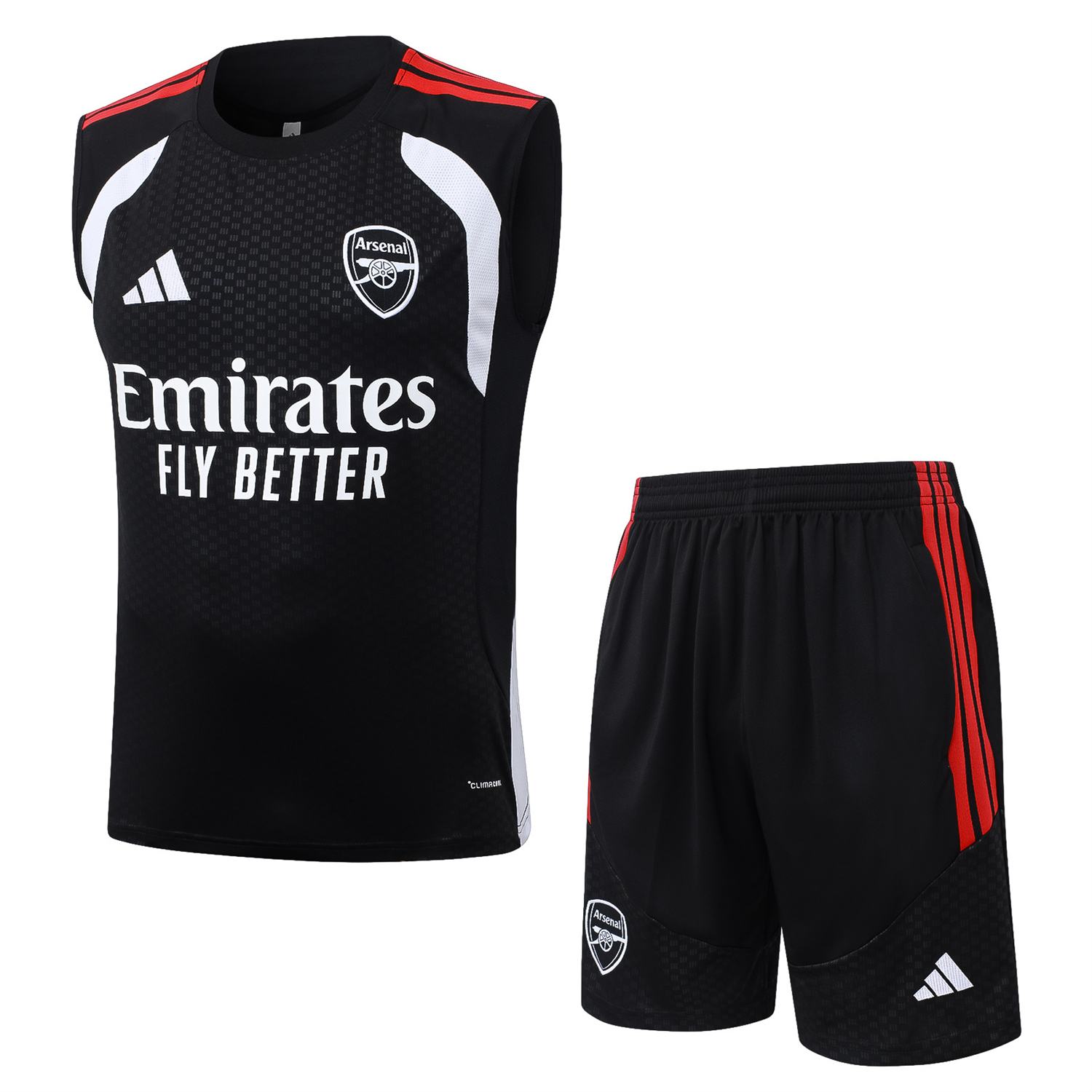 Funinjersey-Arsenal 26-27 Vest Training Set - Red Edge Black Vest & Shorts