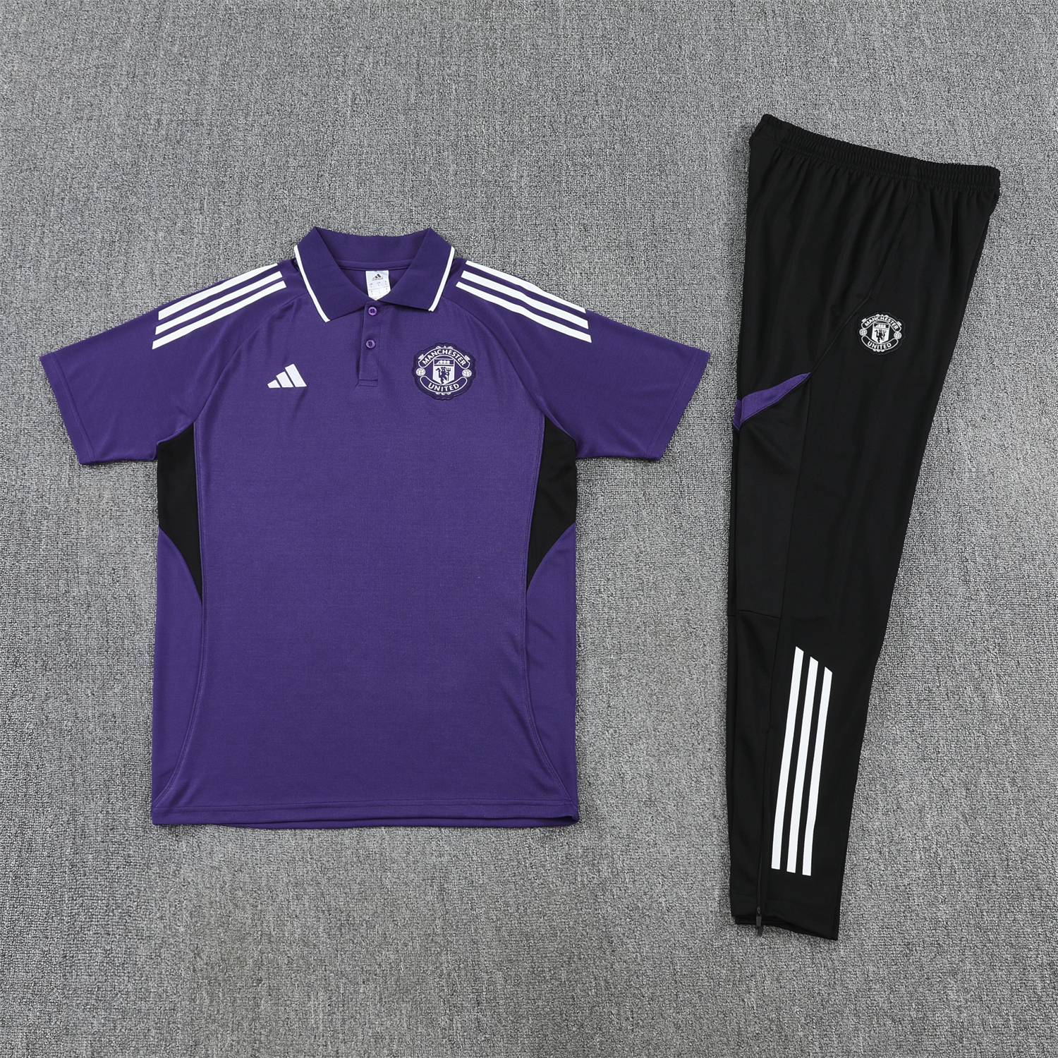 SIUjerseys-Manchester United 25-26 POLO Short-Sleeve Training Set - Purple Top and Black Pants
