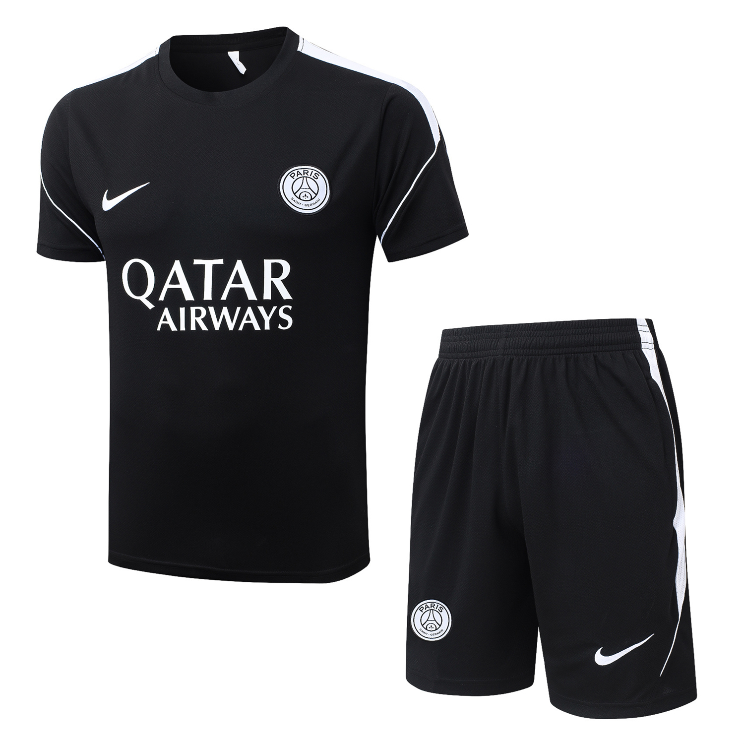 Funinjersey-Paris Saint-Germain PSG 26-27 Short-Sleeve Training Set - White Border Black Top & Shorts