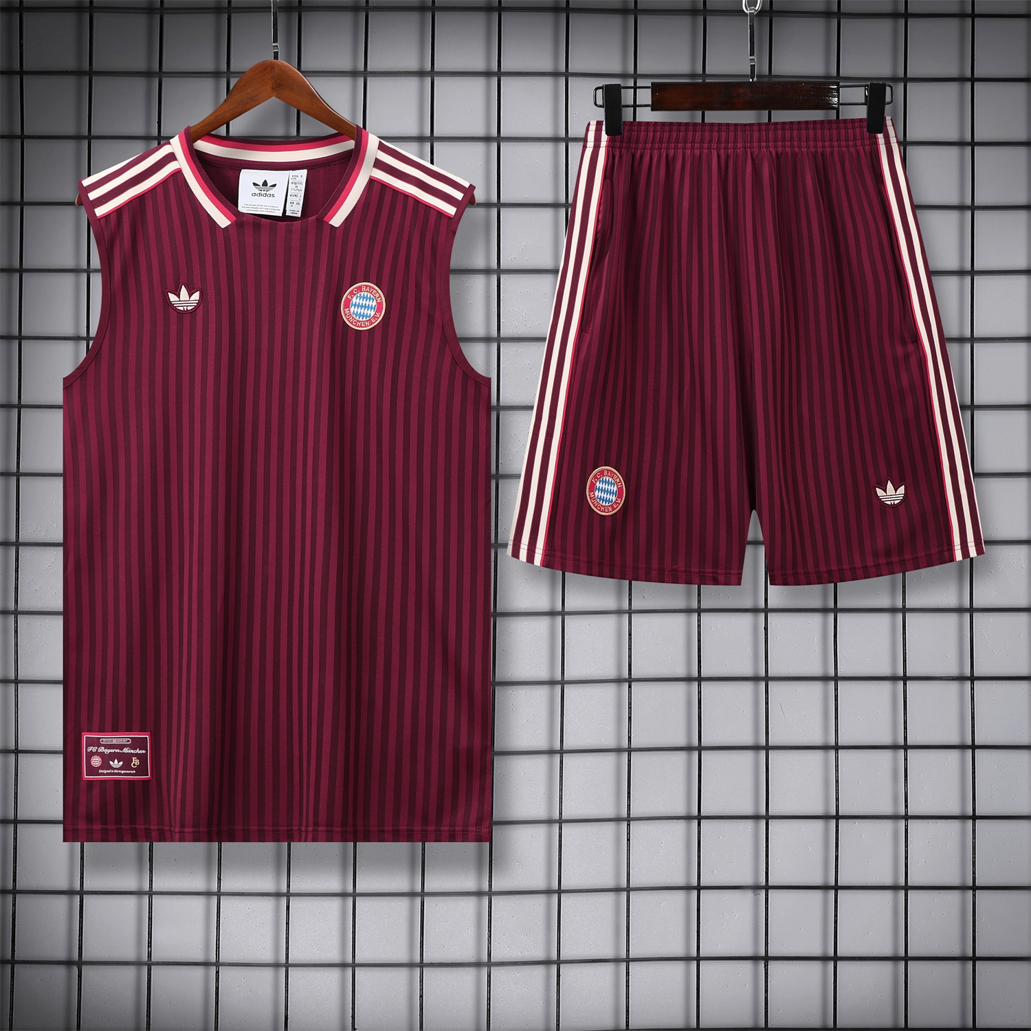 foot-Bayern Munich 25-26 Vest Training Set - Wine Red Lines Vest & Wine Red Lines Shorts
