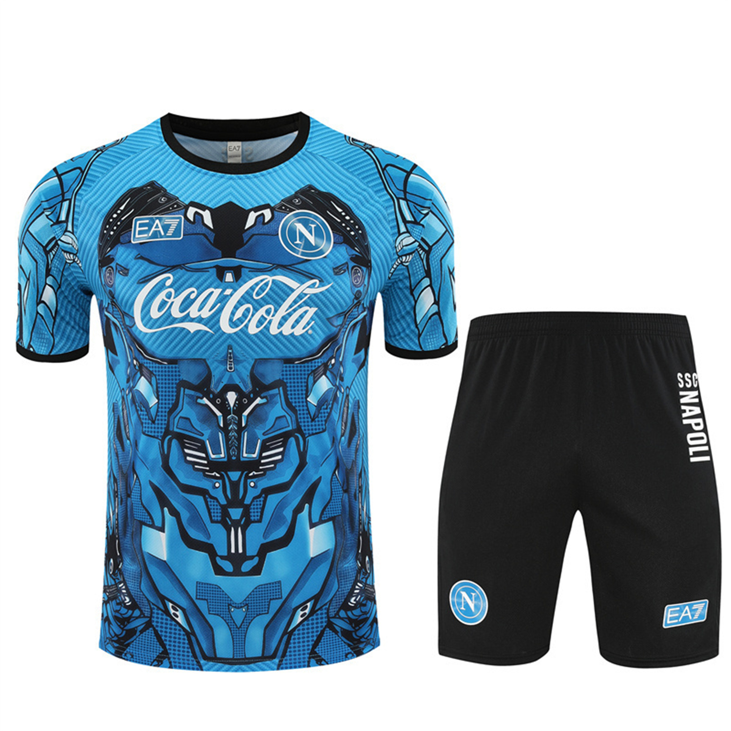 foot-Napoli 25-26 Short-Sleeve Training Set - Blue Mecha Top & Black Shorts