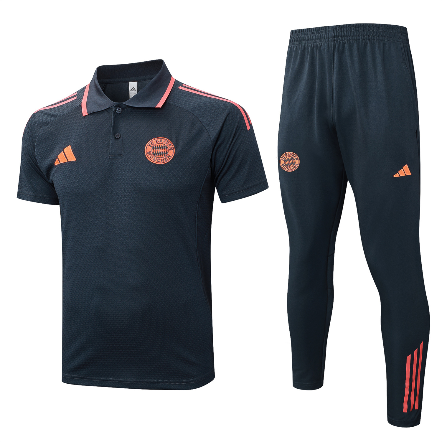 foot-Bayern Munich 25-26 POLO Short-Sleeve Training Set - Deep Grey Top and Pants with Orange Badge