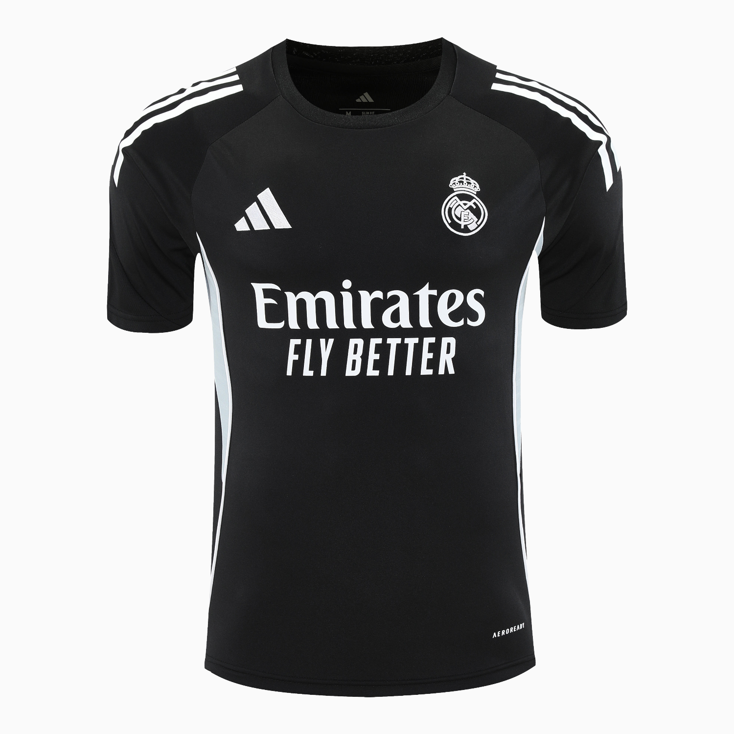foot-Real Madrid 25-26 Short-Sleeve Training Set - Light Grey Stripes Black Top & Black Shorts