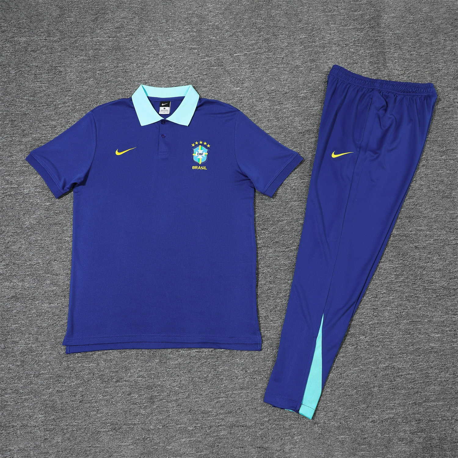 foot-Brazil 25-26 POLO Short-Sleeve Training Set - Blue Top and Pants
