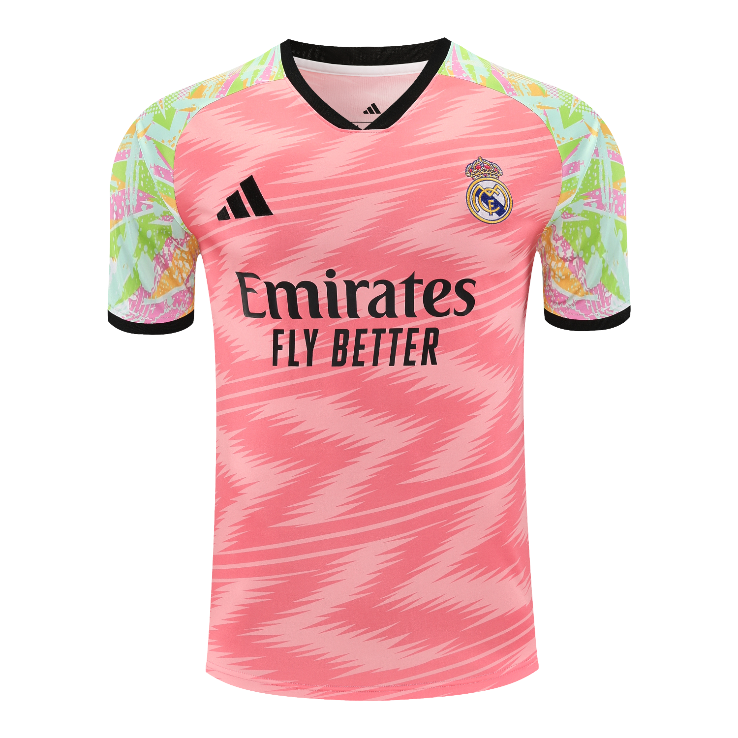 SIUjerseys-Real Madrid 25-26 Short-Sleeve Training Set - Pink Arrow Pattern Top & Black Shorts