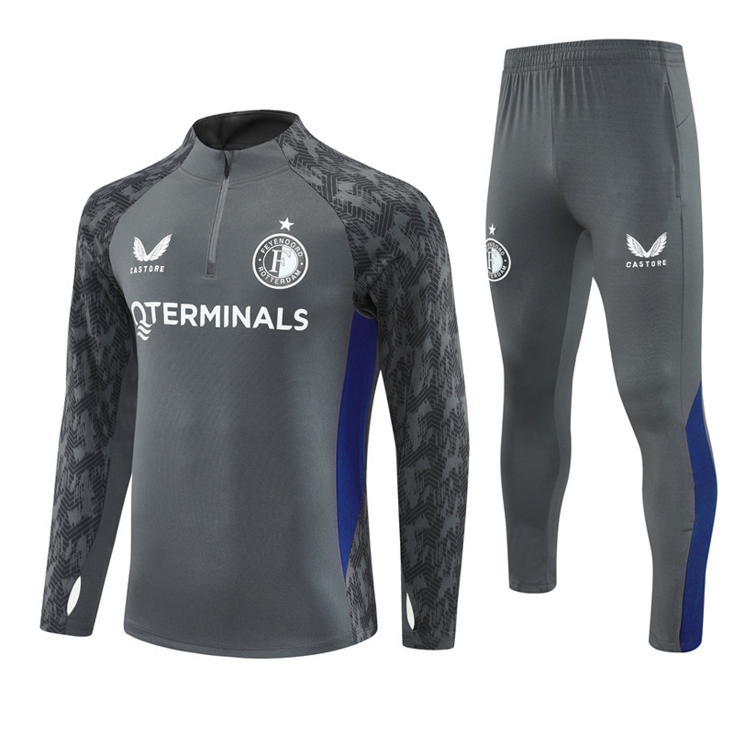 foot-Feyenoord 25-26 Long Sleeve Training Set - Dark Gray Top & Dark Gray Pants
