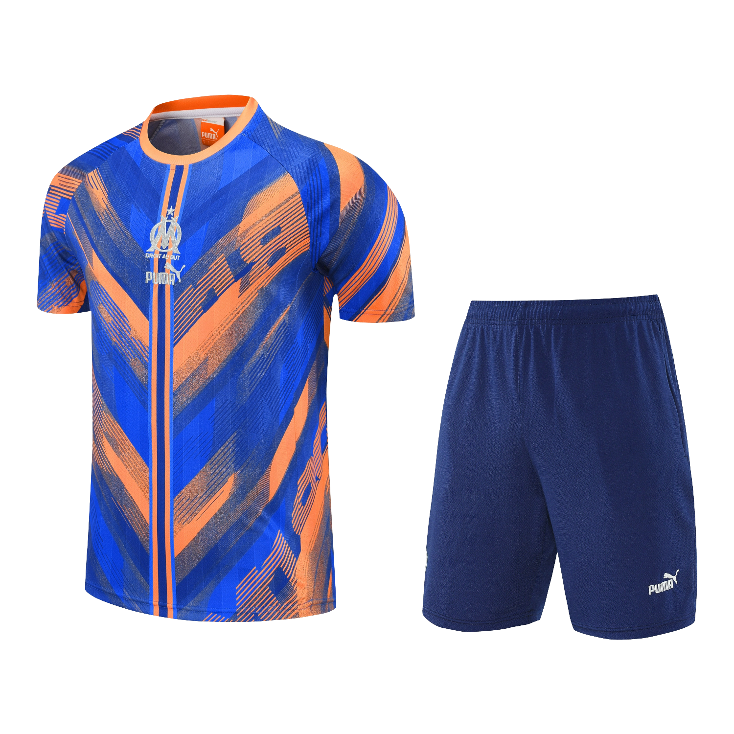 foot-Marseille 25-26 Short-Sleeve Training Set - Blue Orange Top & Blue Shorts