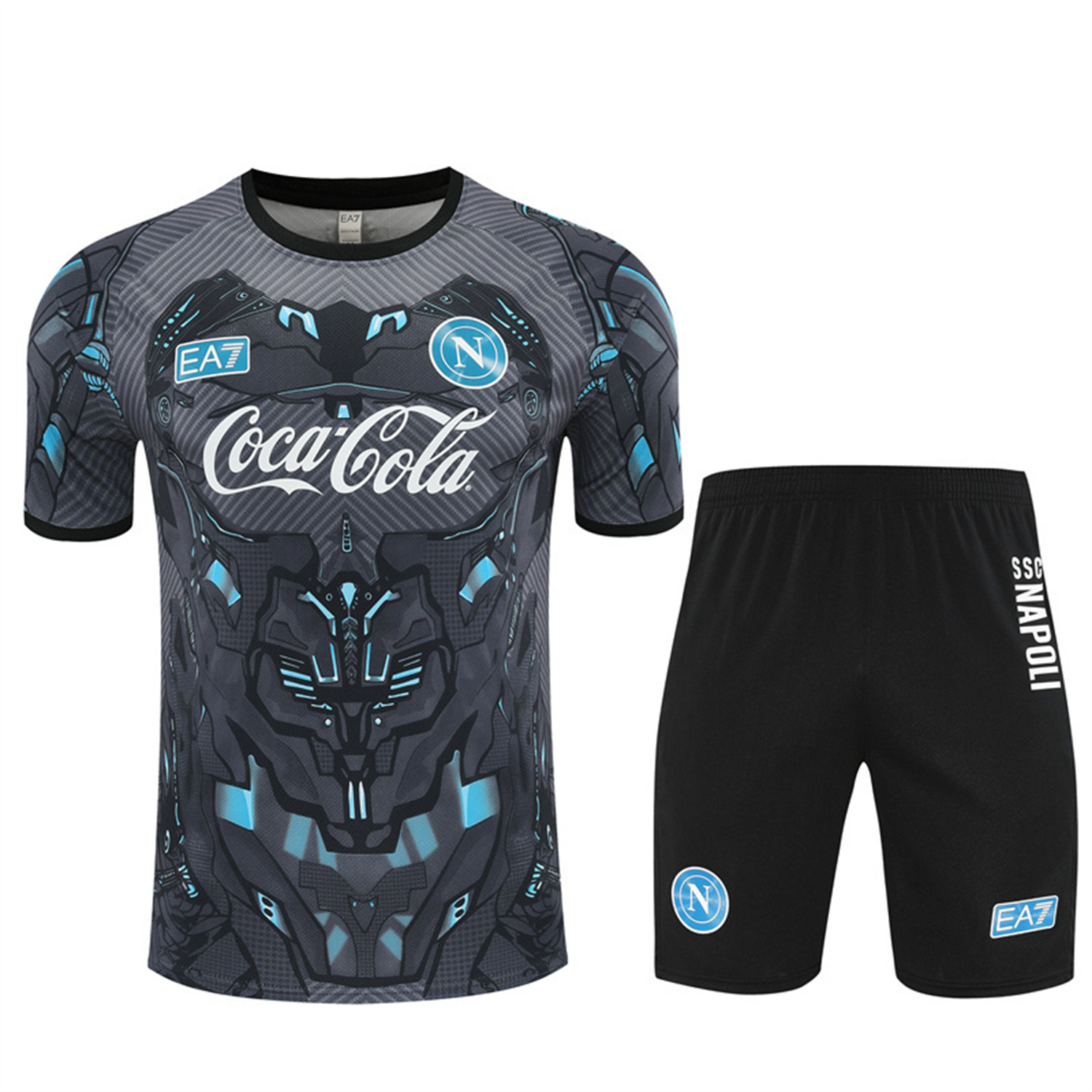 foot-Napoli 25-26 Short-Sleeve Training Set - Gray Mecha Top & Black Shorts