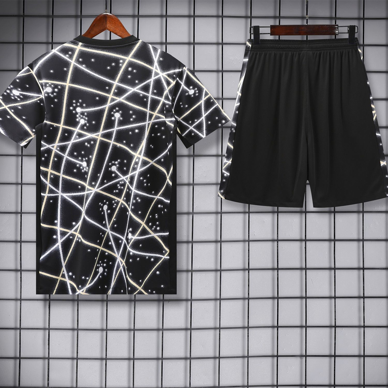 foot-C.H.E.L.S.E.A 25-26 Short-Sleeve Training Set - Yellow Fluorescent Rays Black Top & Black Shorts