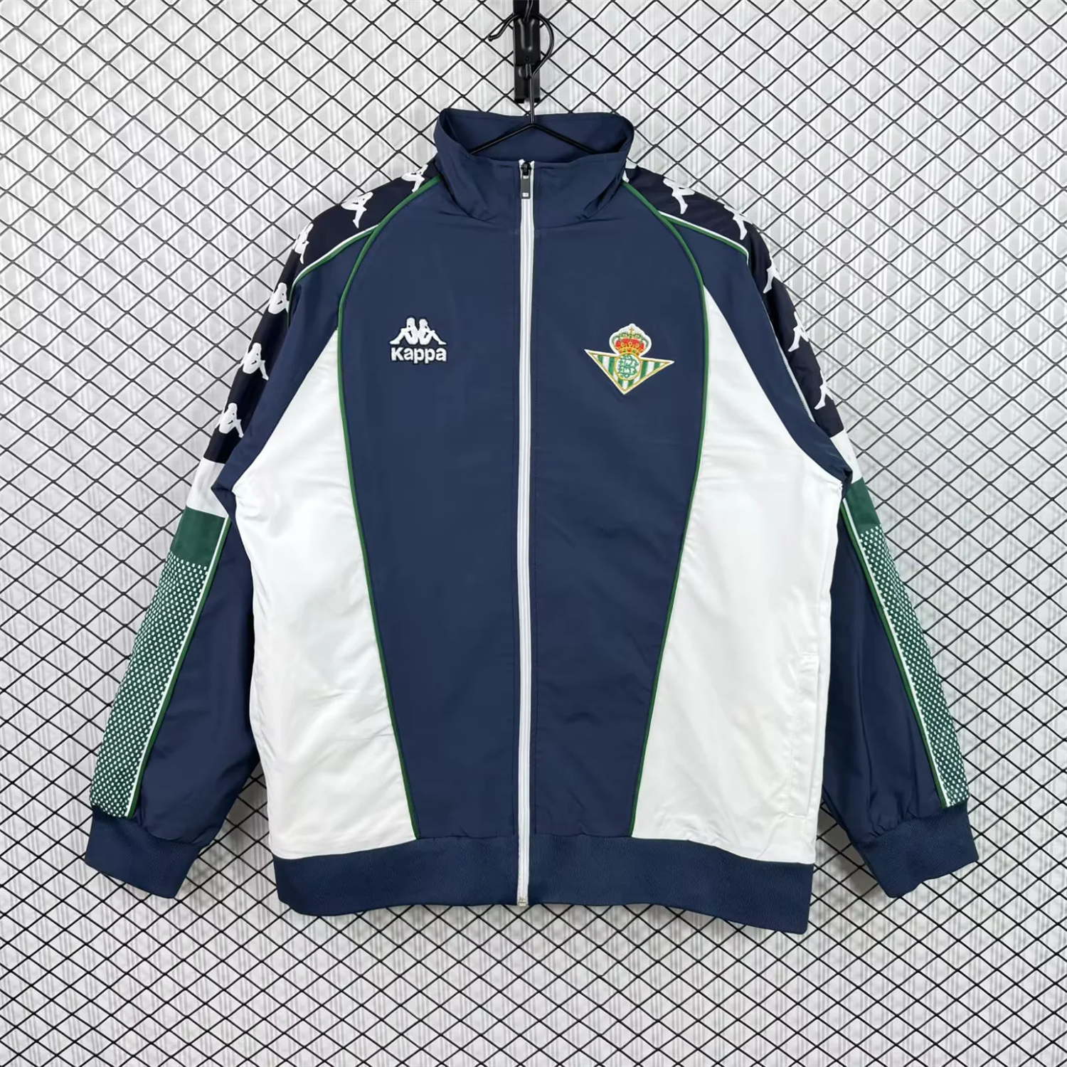 Unitedfootballkit.com | Retro Real Betis 1997-98 Deep Blue And White Windbreaker -Customize Name, Number and Patch | Worldwide Shipping