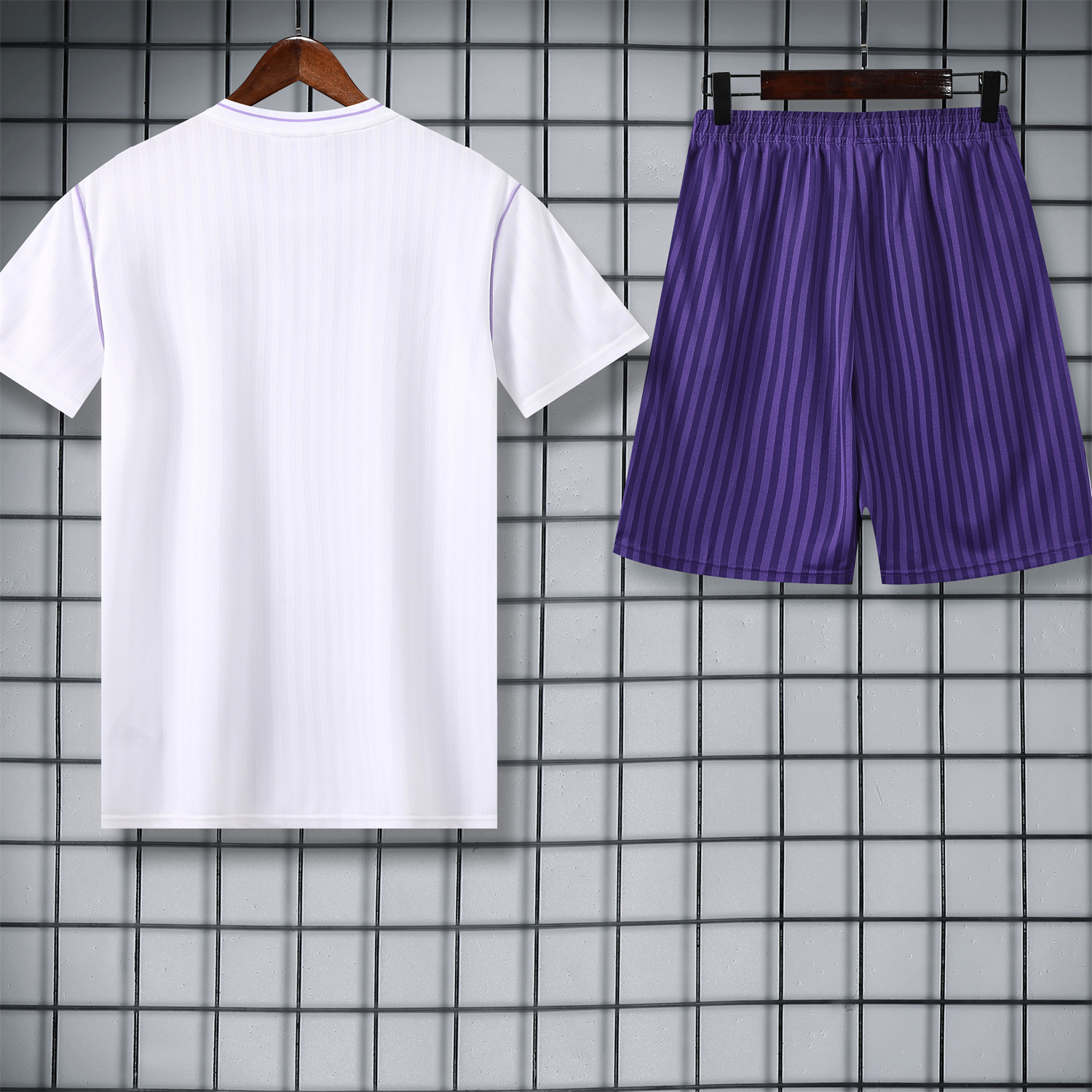 foot-Real Madrid 25-26 Short-Sleeve Training Set - Purple And White Top & Purple Shorts