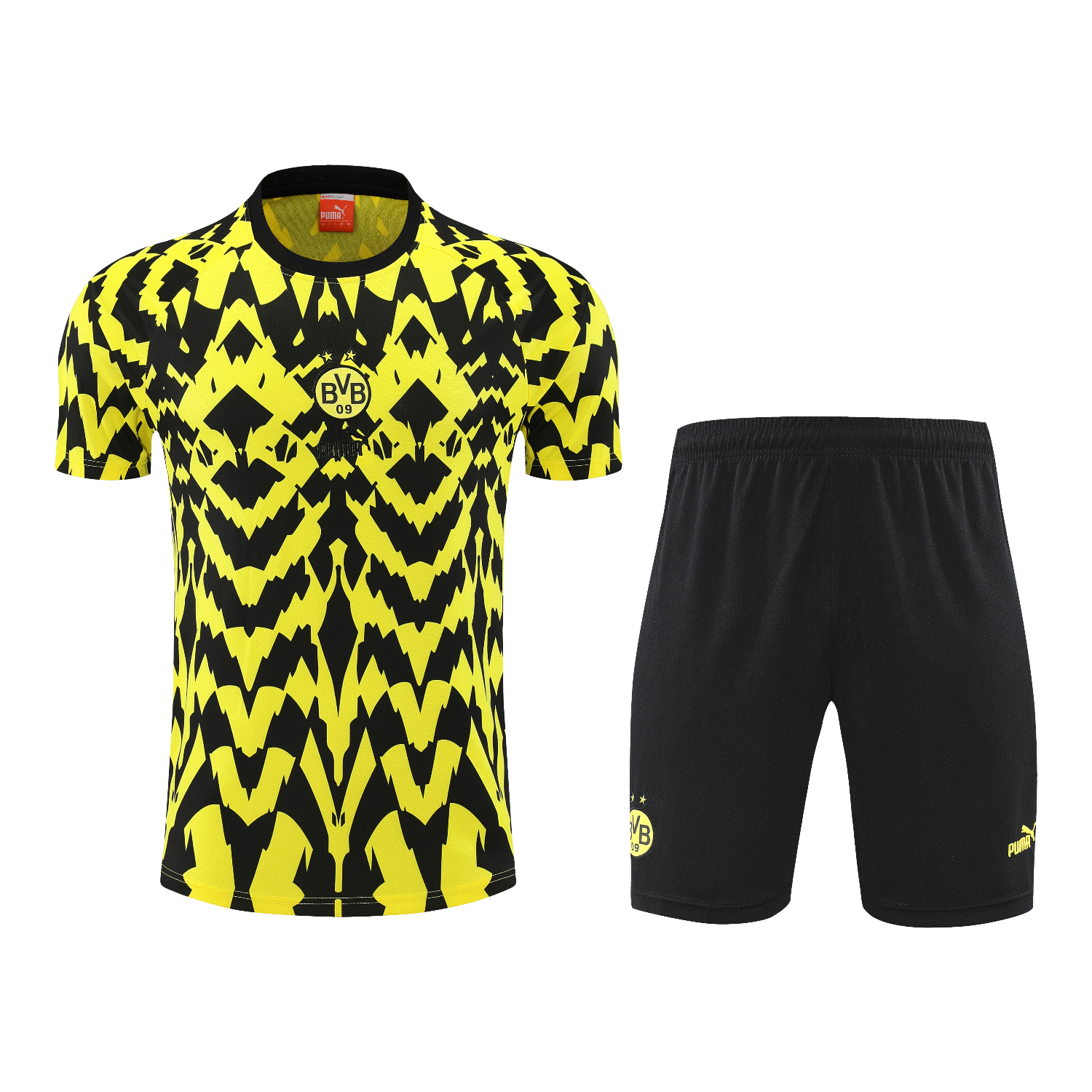 foot-Dortmund 25-26 Short-Sleeve Training Set - Yellow Top & Black Shorts