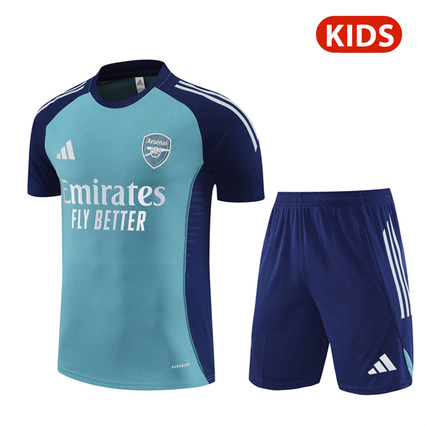 foot-Arsenal 25-26 Kids Short-Sleeve Training Set - Green Top and Deep Blue Shorts