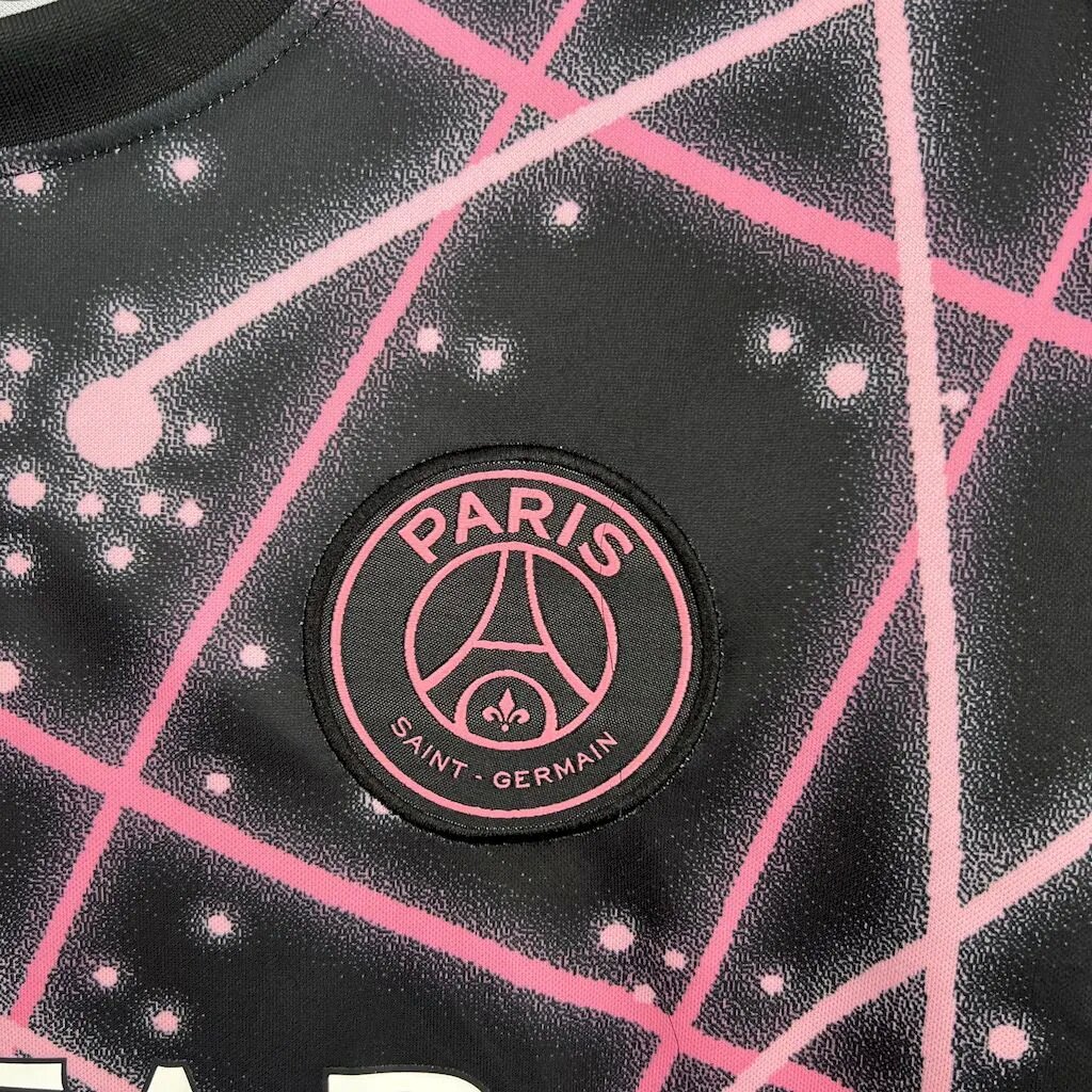 ManixJersey.com | Paris Saint-Germain PSG 25-26 Pink Lines Black Pre-Match Training Jersey - Fans Version -Customize Name, Number and Patch | Worldwide Shipping