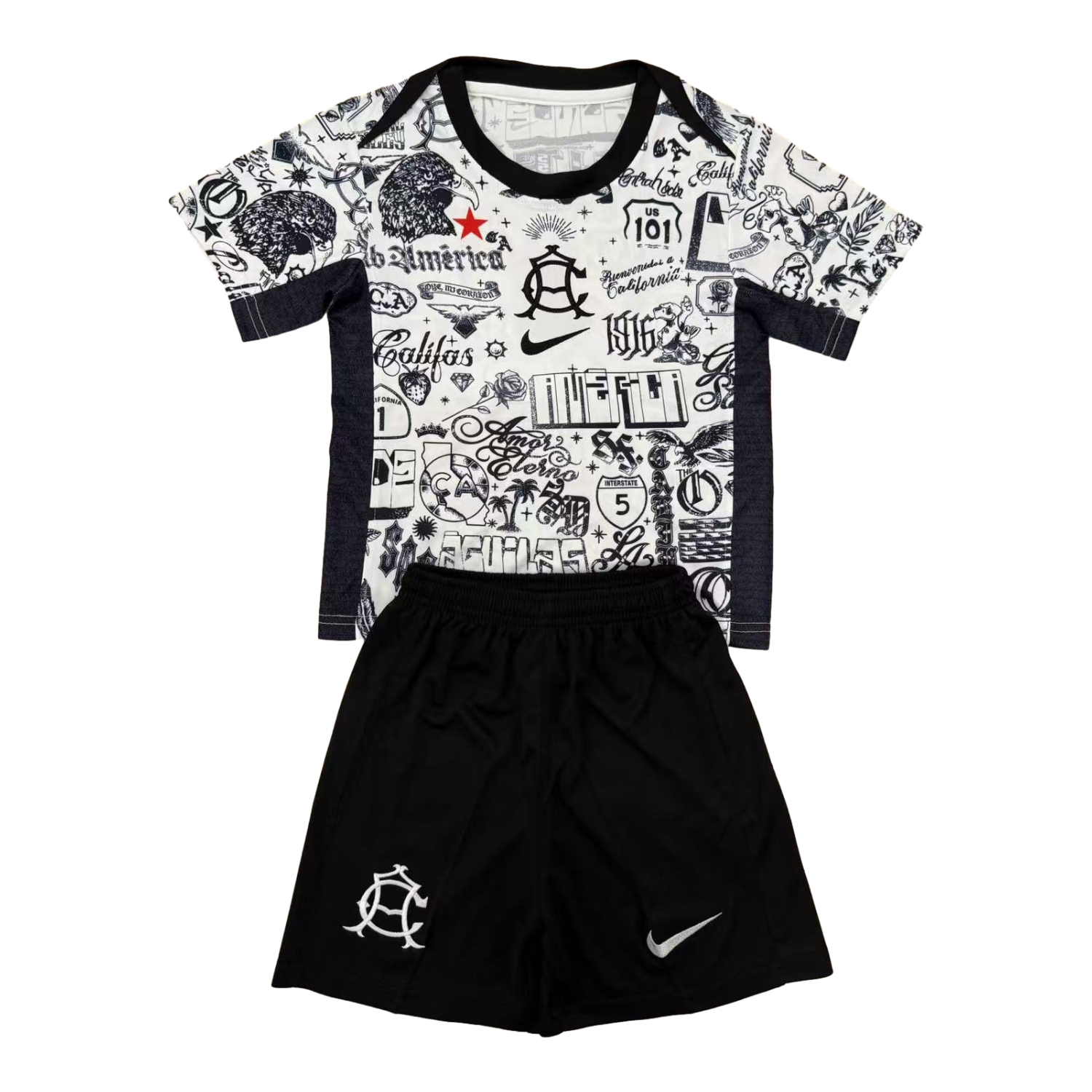 foot-Club América 24-25 Pre-match Black and White Graffiti Men's Adult Jersey Set - Fans Version