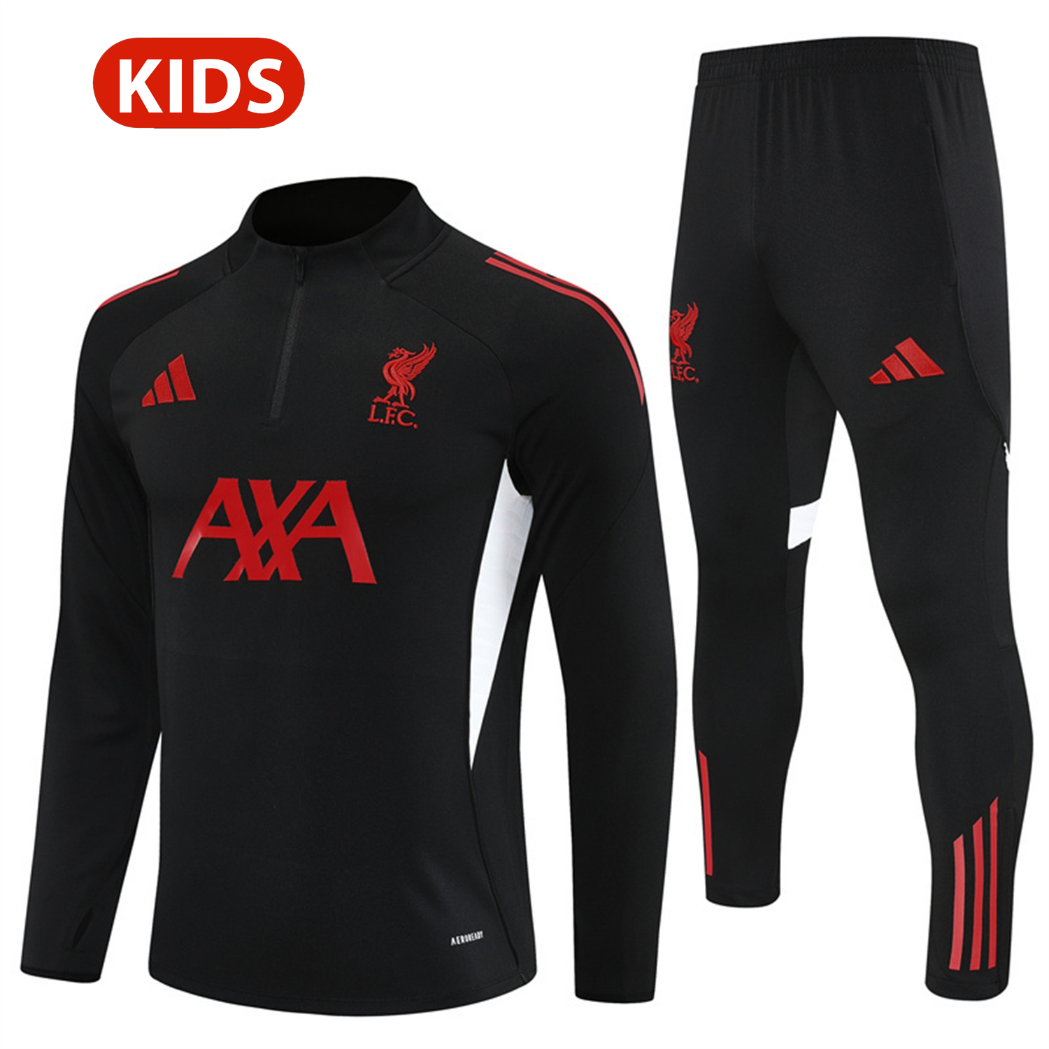 foot-Liver.pool 25-26 Kids Long Sleeve Training Set - Black Top & Black Pants