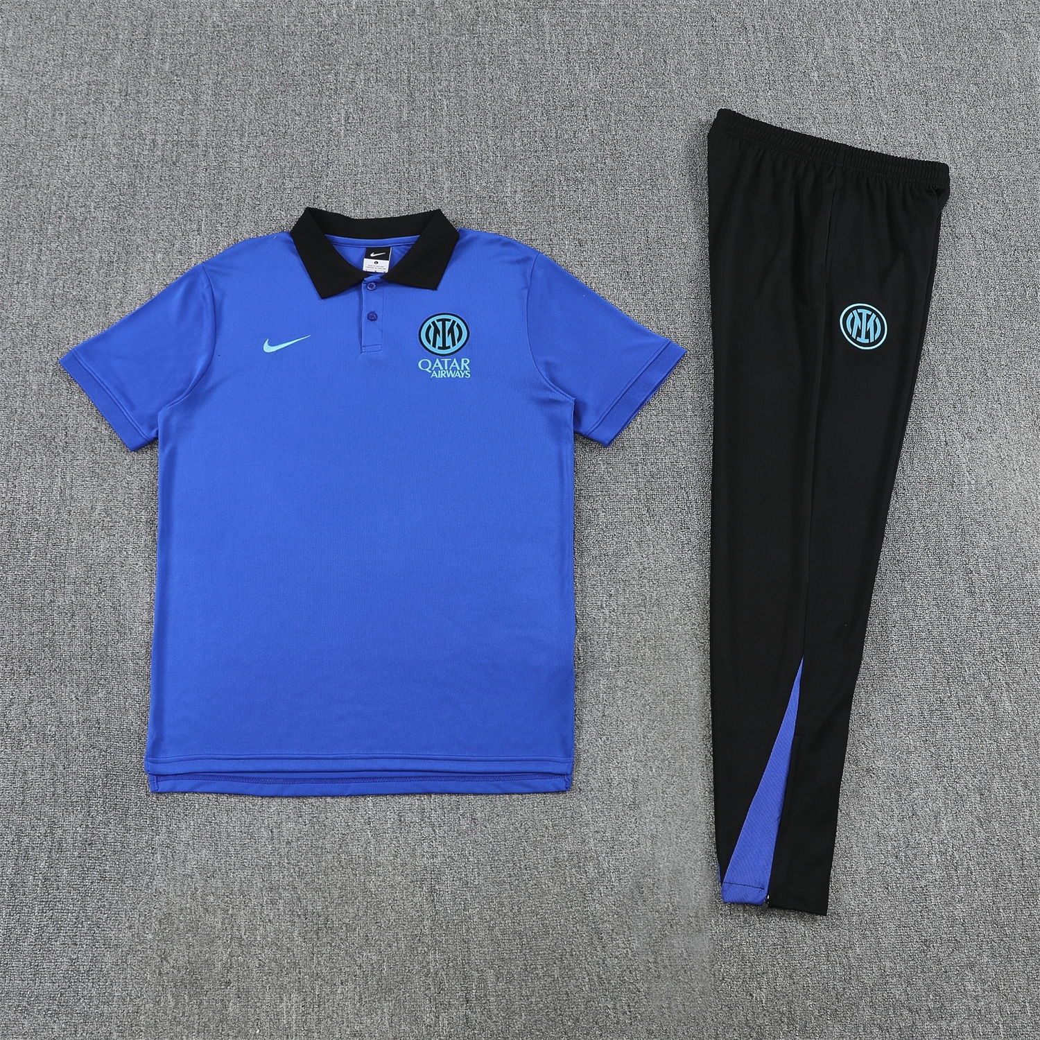 Unitedfootballkit.com | Inter Milan 25-26 POLO Short-Sleeve Training Set - Ocean Blue Top and Black Pants -Customize Name, Number and Patch | Worldwide Shipping