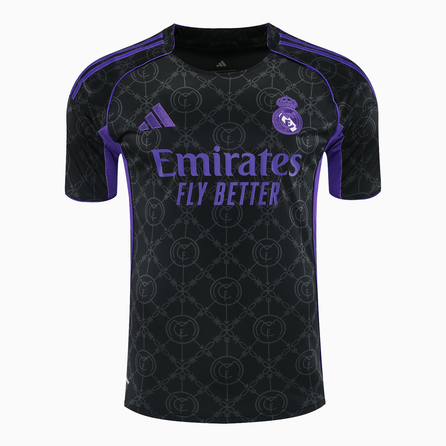 Unitedfootballkit.com | Real Madrid 25-26 Short-Sleeve Training Set - Blue Edge Black Top & Black Shorts -Customize Name, Number and Patch | Worldwide Shipping