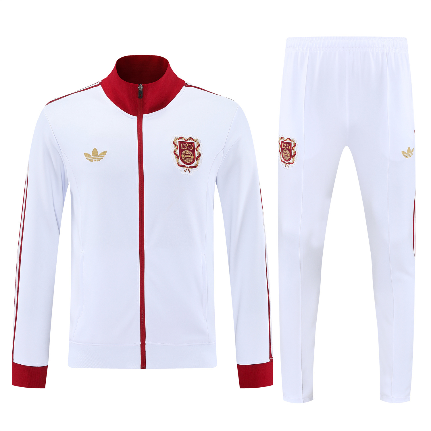 foot-Bayern Munich 25-26 125th Anniversary Jacket Training Tracksuit - White Jackets & White Pants