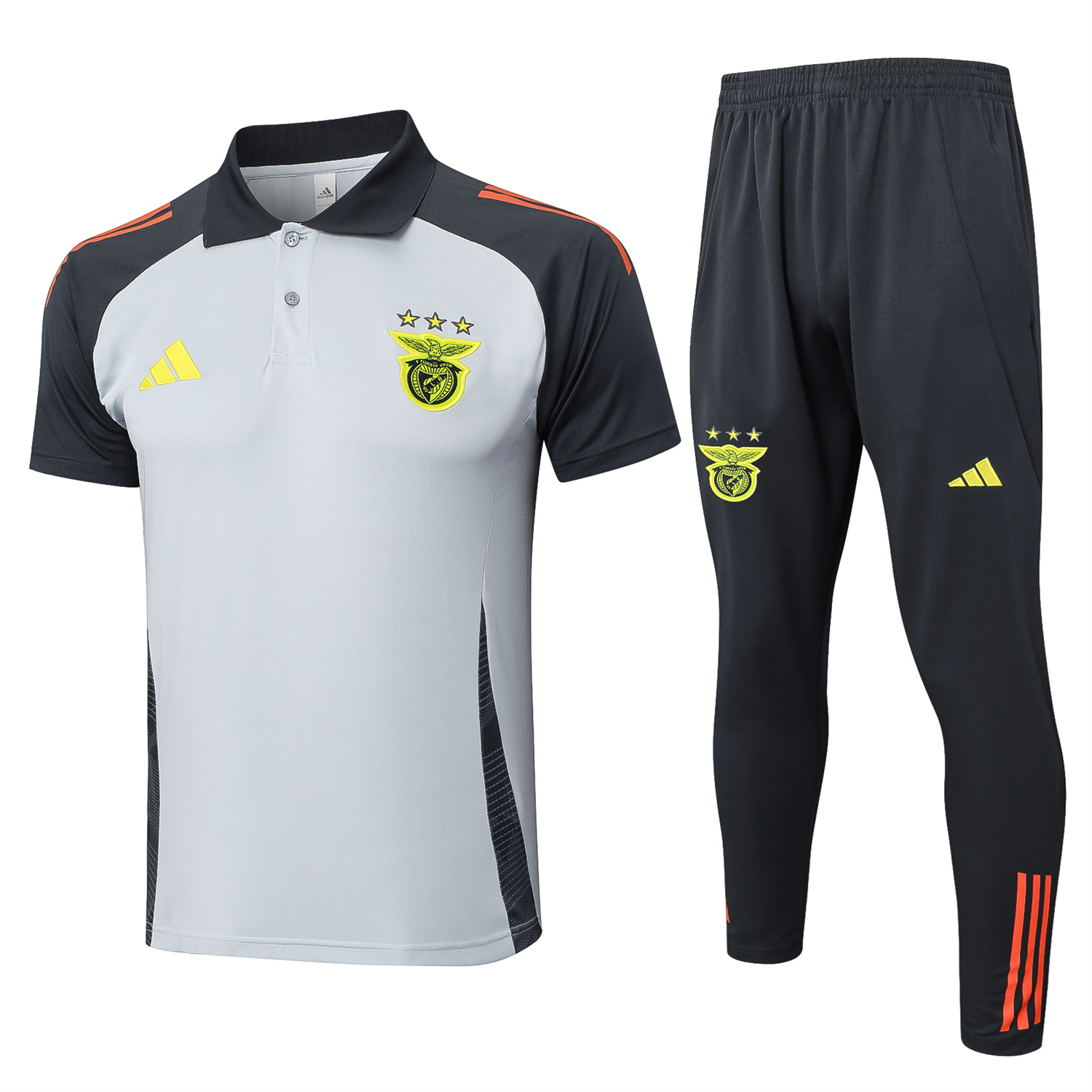 foot-Benfica 25-26 POLO Short-Sleeve Training Set - Grey Top and Deep Grey Pants