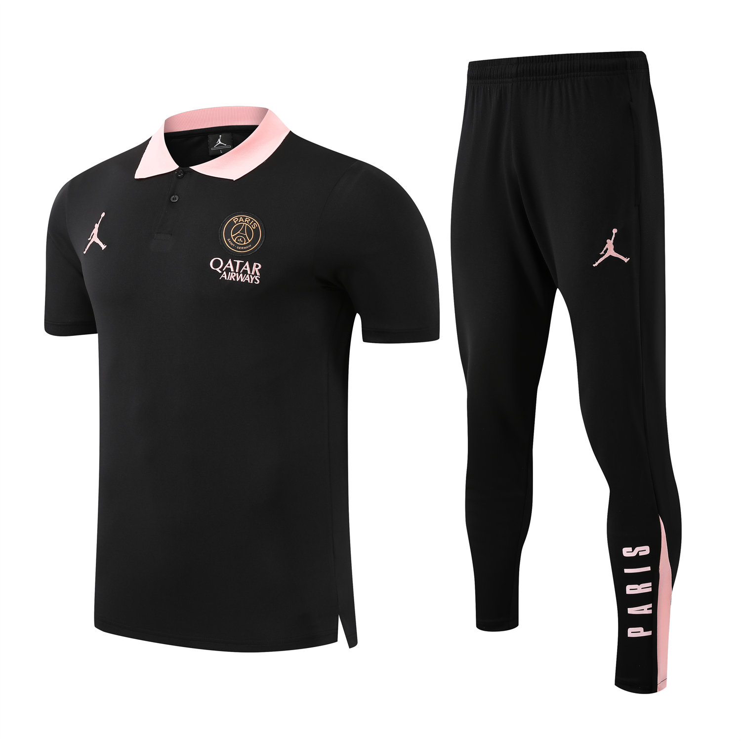 foot-Paris Saint-Germain PSG 25-26 POLO Short-Sleeve Training Set - Black Top and Pants