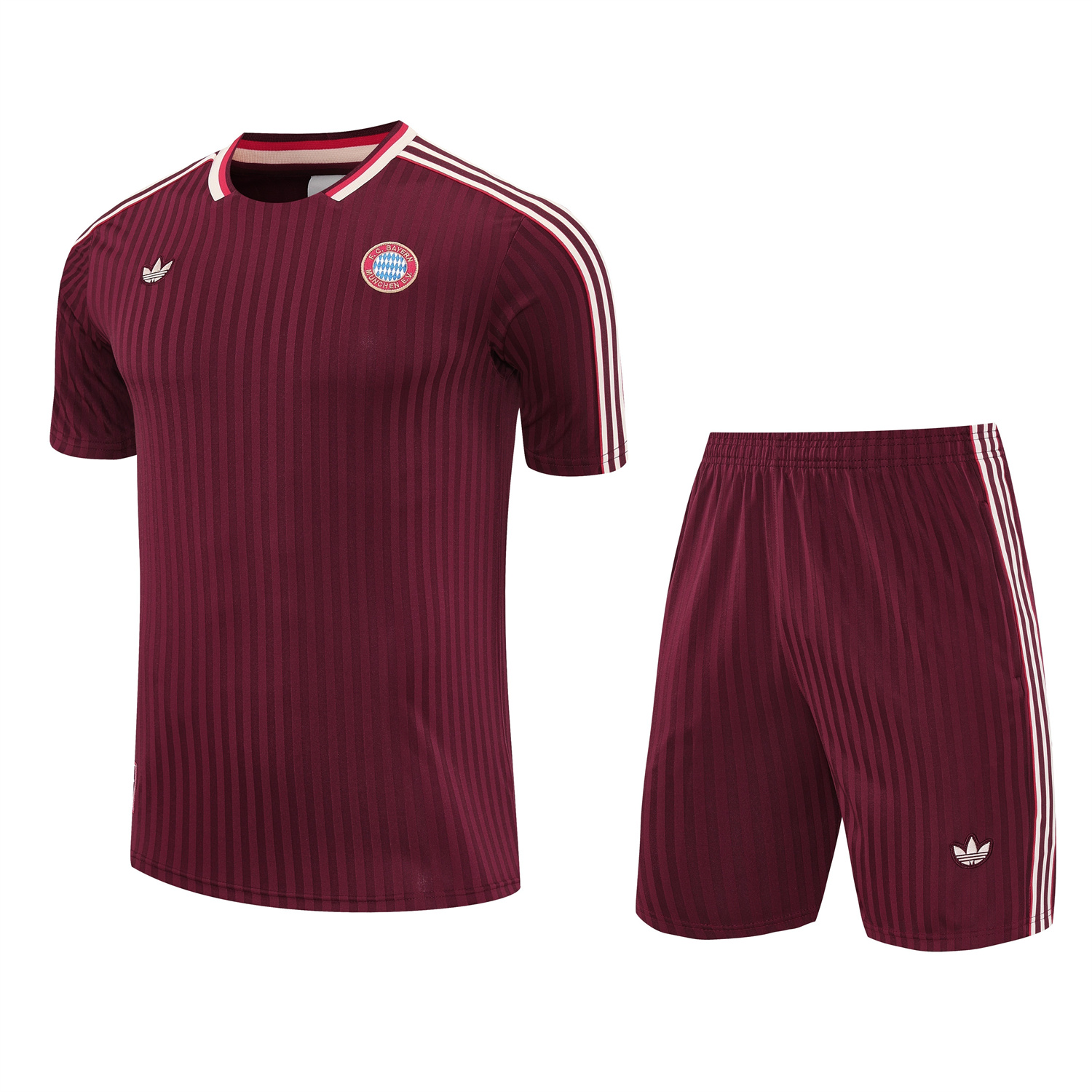 foot-Bayern Munich 25-26 Short-Sleeve Training Set - Wine Red Lines Top & Wine Red Lines Shorts