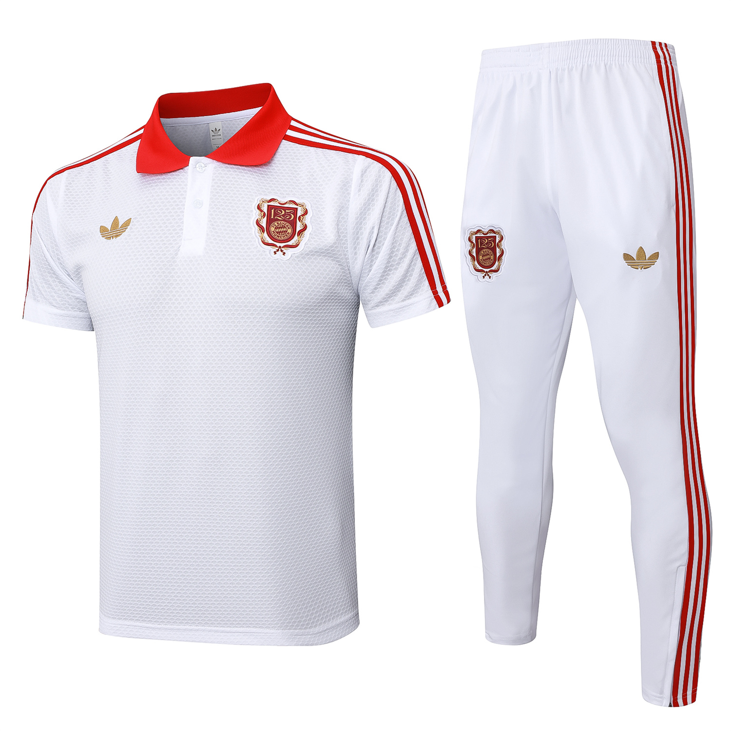 foot-Bayern Munich 2025 125th Anniversary POLO Short-Sleeve Training Set - White Top and Pants