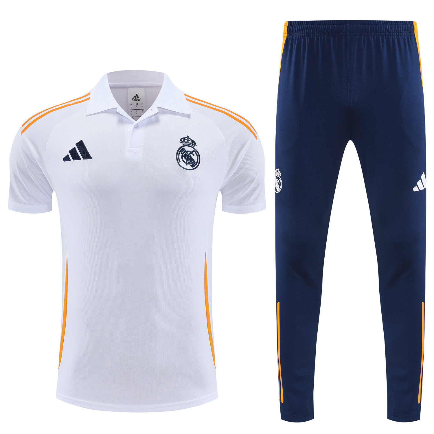 foot-Real Madrid 25-26 POLO Short-Sleeve Training Set - White Top and Deep Blue Pants