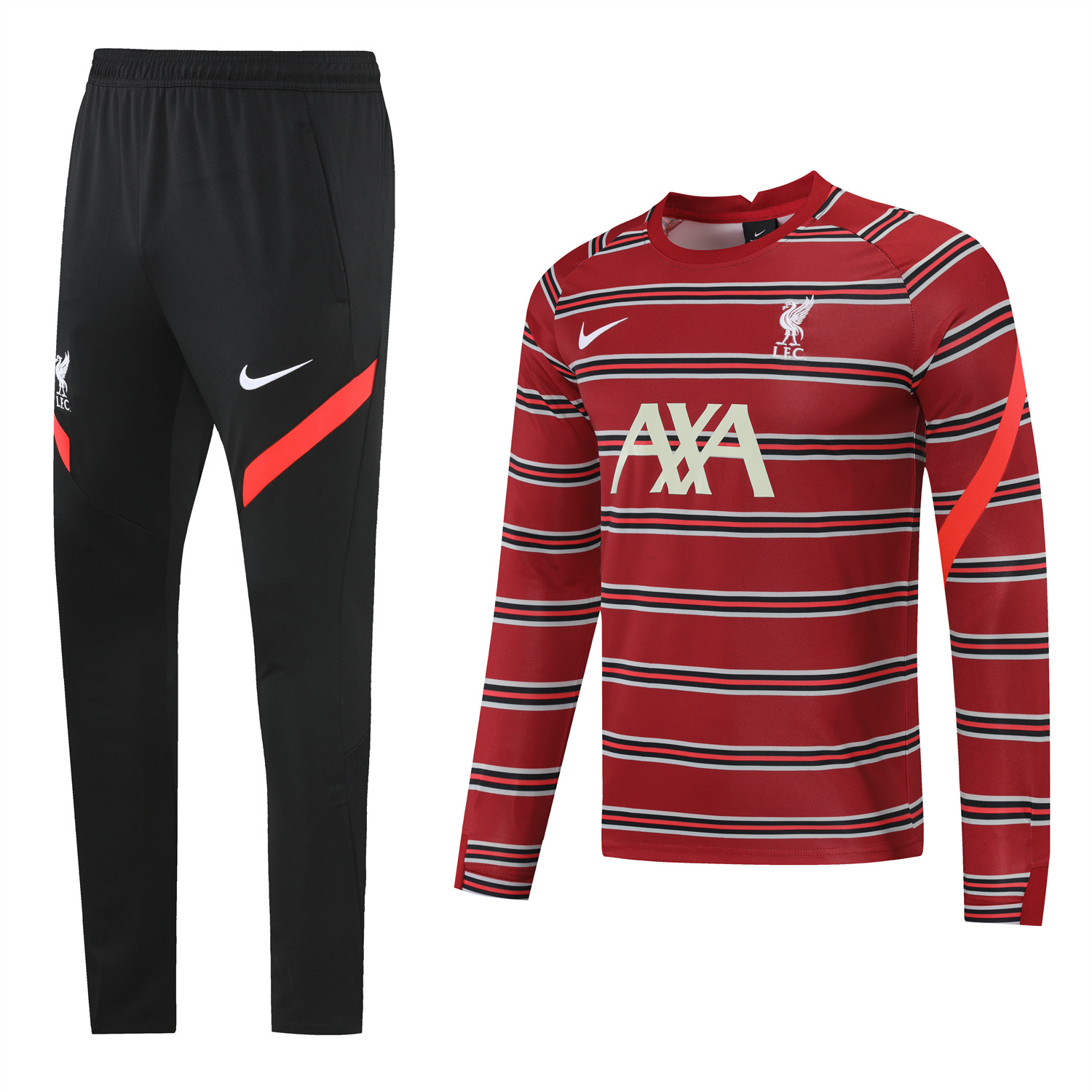 foot-Liver.pool 24-25 Long Sleeve Training Set - Red Stripe Top and Black Pants
