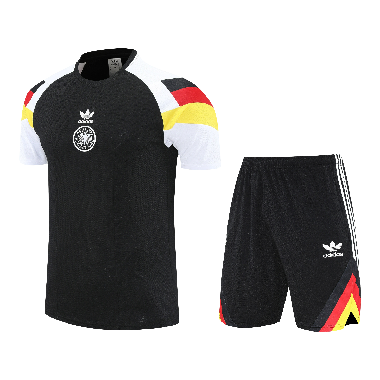 foot-Germany 25-26 Short-Sleeve Training Set - Black Top & Black Shorts