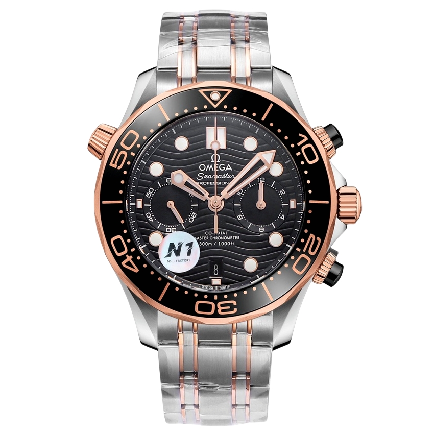 Omega Seamaster 300m 44mm Black Dial Yellow Gold Black Bezel Steel Strap 210.20.44.51.01.001