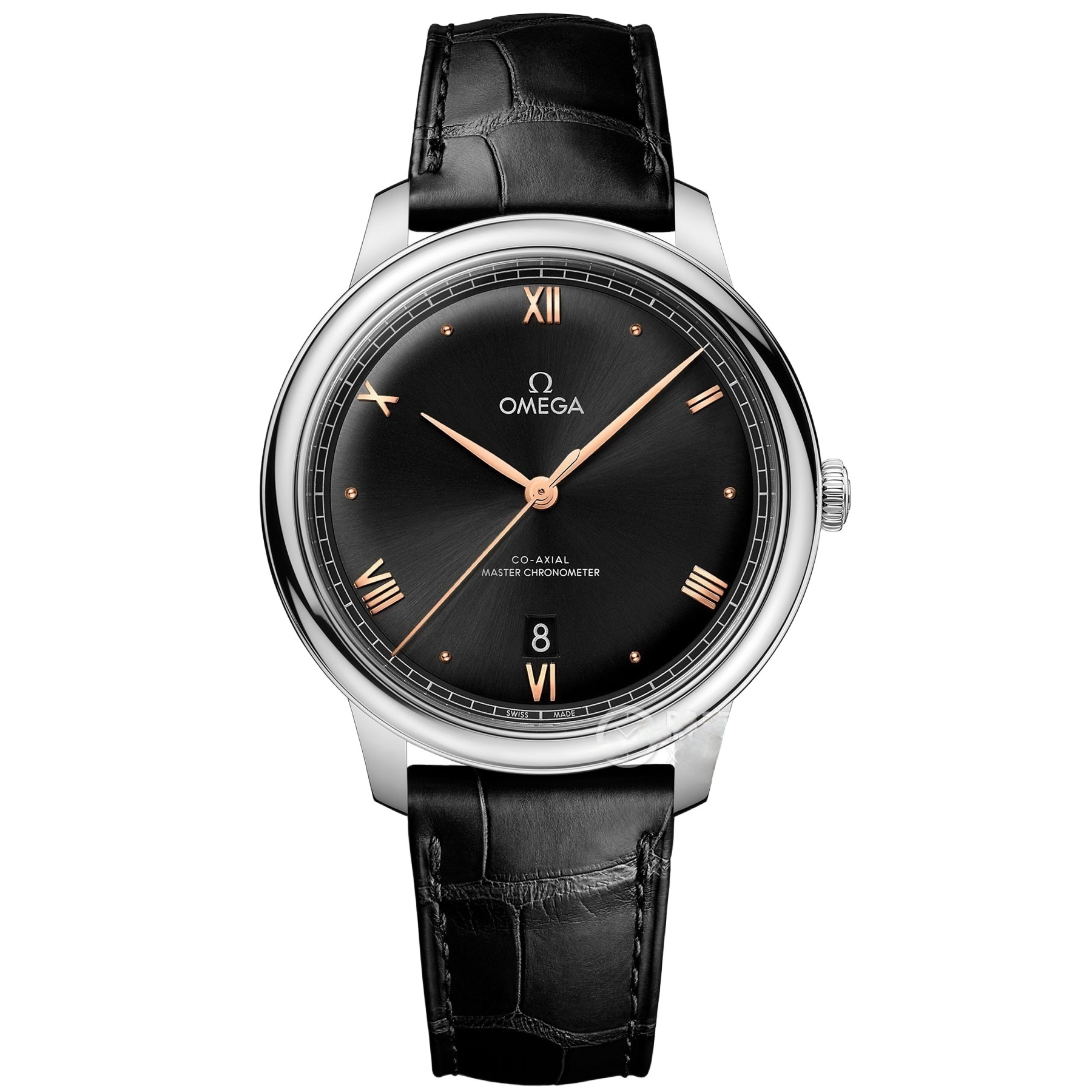 OMEGA De Ville 40mm Black Rose Gold Dial Steel Bezel Black Leather Strap 434.13.40.20.01.001