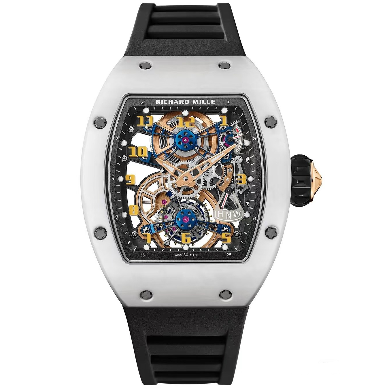 Richard Mille RM17-02 38mm x 49.8mm Gold Finger Hollow Dial White Carbon Fiber Bezel Black Rubber Strap