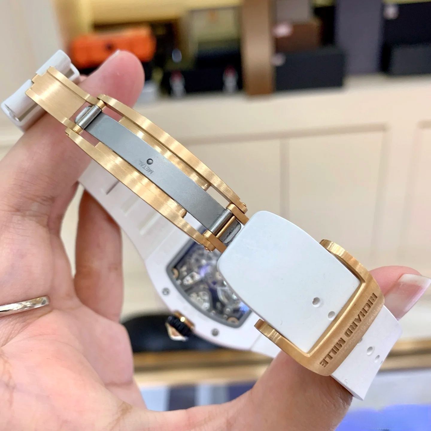 Richard Mille RM17-01 38mm x 49.8mm Gold Finger Hollow Dial White Carbon Fiber Bezel White Rubber Strap