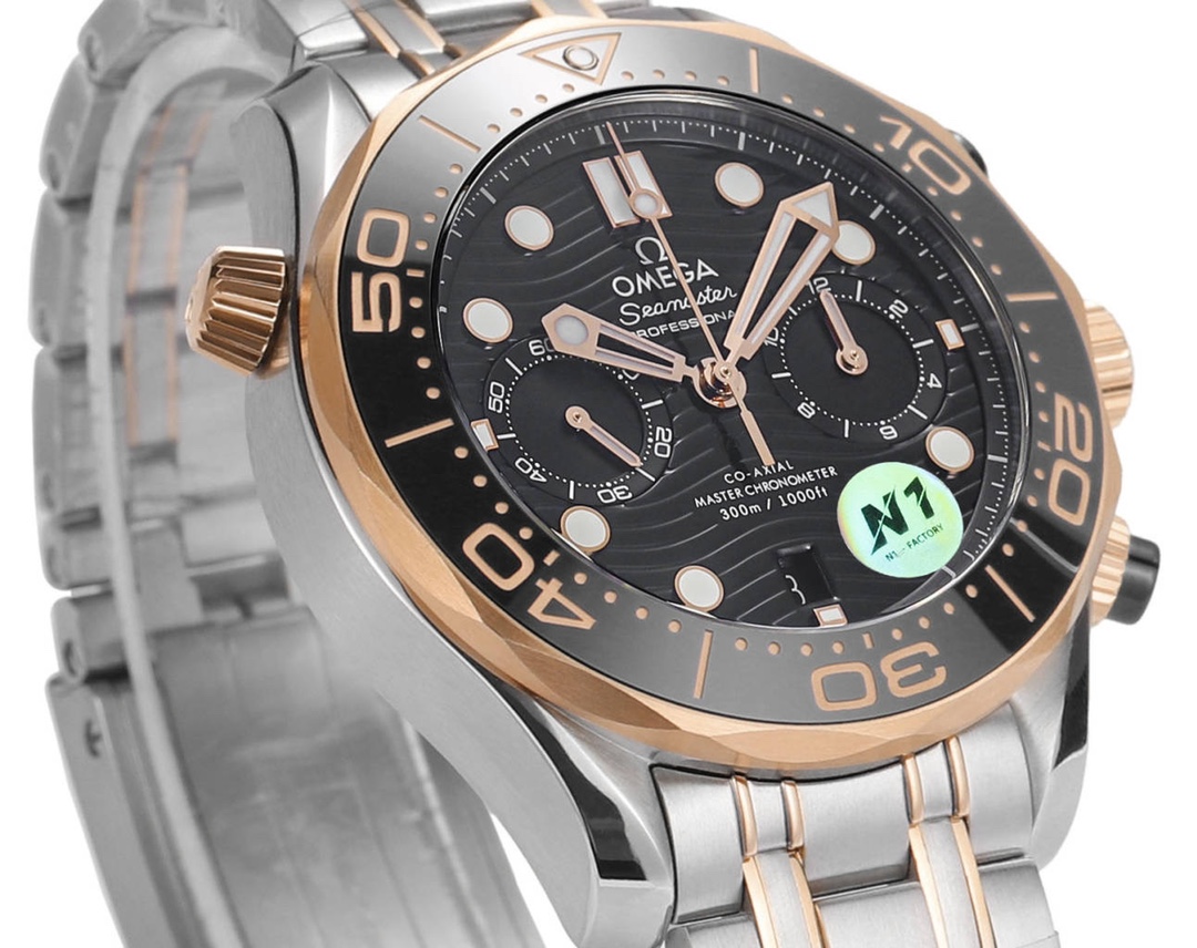 Omega Seamaster 300m 44mm Black Dial Yellow Gold Black Bezel Steel Strap 210.20.44.51.01.001