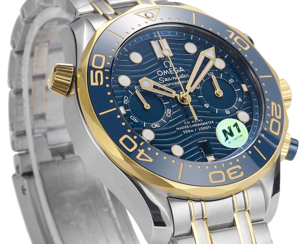 Omega Seamaster 300m 44mm Blue Dial Yellow Gold Blue Bezel Steel Strap 210.20.44.51.03.001