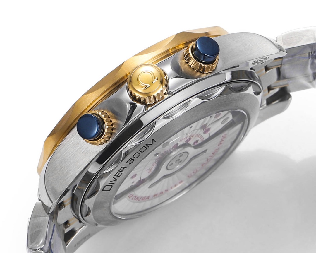 Omega Seamaster 300m 44mm Blue Dial Yellow Gold Blue Bezel Steel Strap 210.20.44.51.03.001