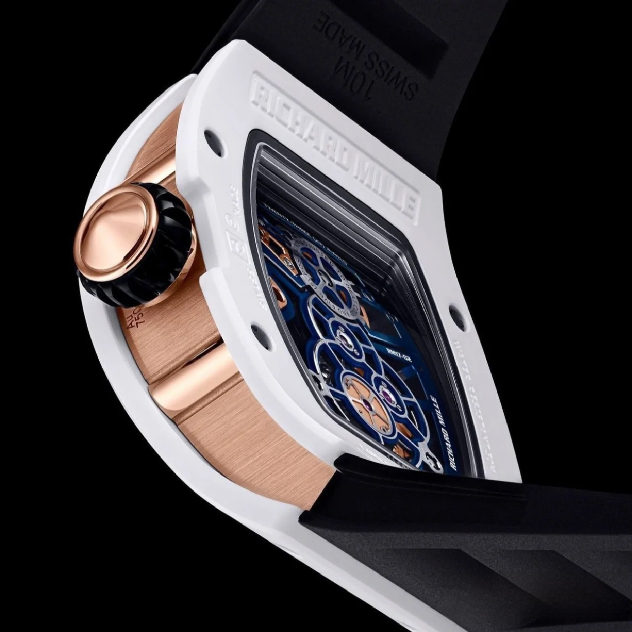 Richard Mille RM17-02 38mm x 49.8mm Gold Finger Hollow Dial White Carbon Fiber Bezel Black Rubber Strap