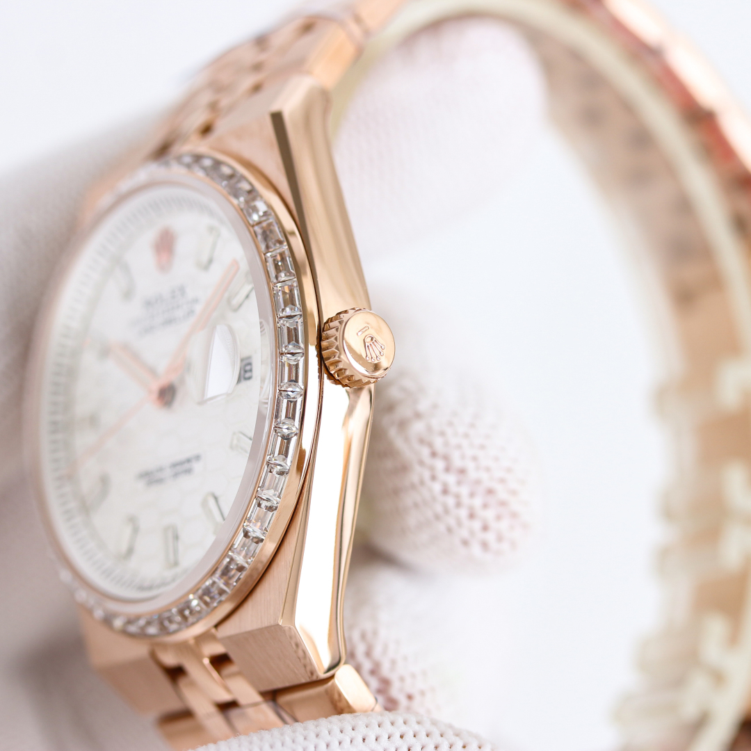 Rolex Land-Dweller 36mm 40mm White Honeycomb Dial Rose Gold Diamond Bezel 127385TBR-0003